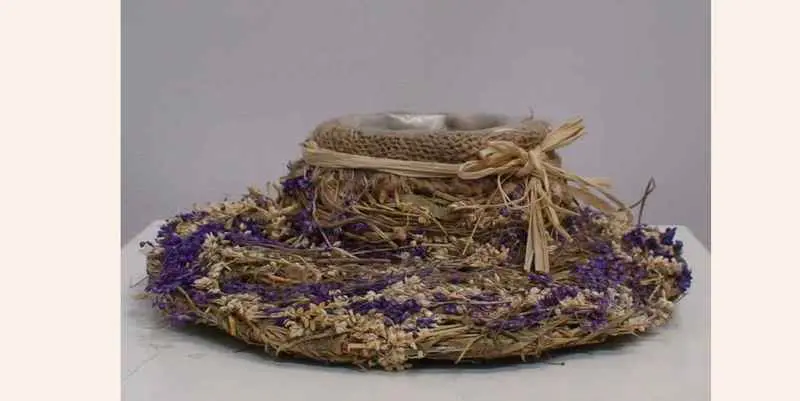 Кашпо плетеное "Шляпа" (трава, лен)