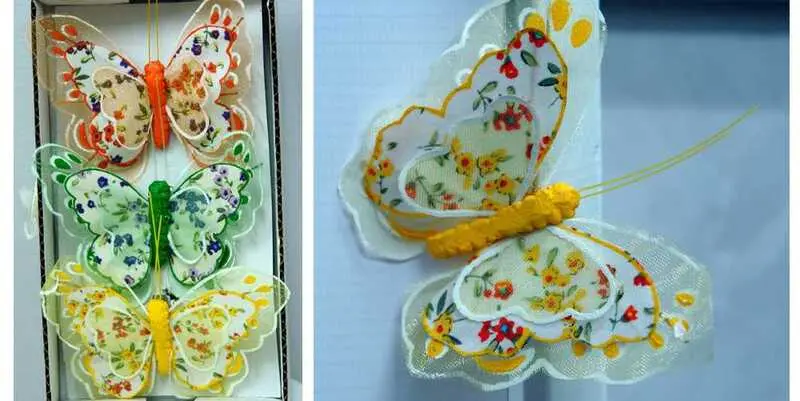 Бабочка на клипе (ткань) 9 см 