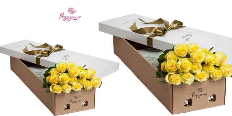 Букет жёлтых роз в коробке